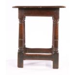 Charles II Oak Joined stool, English, circa 1660 – 1680. the rectangular moulded top above moulded