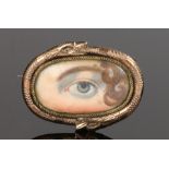 George III eye miniature brooch, early 19th Century, the green/blue eye painted on a panel and