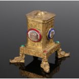 Fine 19th Century Grand Tour Micromosaic seal box, the finely engraved scroll gilt metal case with
