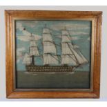 George III sailor's woolwork picture, of very large proportions, depicting a three masted ship at