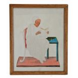 George III pin prick picture, late 18th Century, depicting a lady seated reading at a table, 19cm