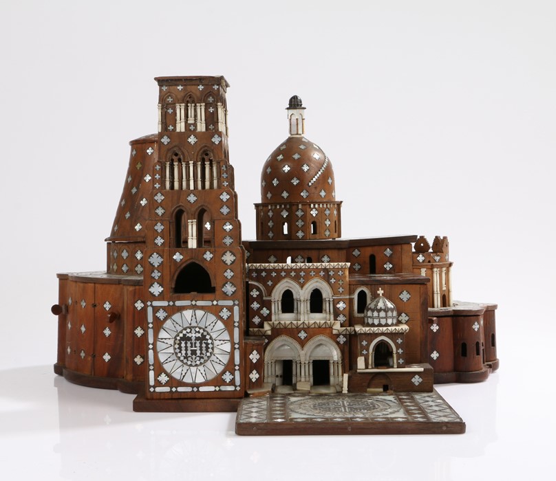 Rare 17th Century model of the Church of the Holy Sepulcher, Jerusalem, in olivewood, intricately