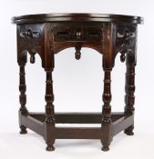 Small mid 17th Century oak and fruitwood Credence table, English, circa 1650 – 1670, the folding top