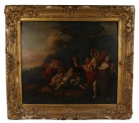 18th Century Italian school, Bacchanalian feast, with figures drinking and dancing, a fallen urn and