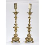 Large pair of 18th Century brass pricket candlesticks, Italian, circa 1750 – 1780. the pricket