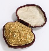 18th Century gold box, probably Dutch circa 1750, the cartouche shaped box with a biblical scene