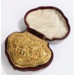 18th Century gold box, probably Dutch circa 1750, the cartouche shaped box with a biblical scene