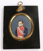 Late 18th Century Spanish miniature portrait, of a nobleman in a seated position, orders pinned to