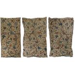 Set Three Late 19th / early 20th Century Crewelwork Curtains, the raised crewelwork with bold floral