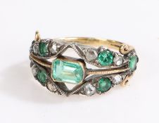 George III diamond, with emeralds and rose cut diamonds set to the fret head, ring size M