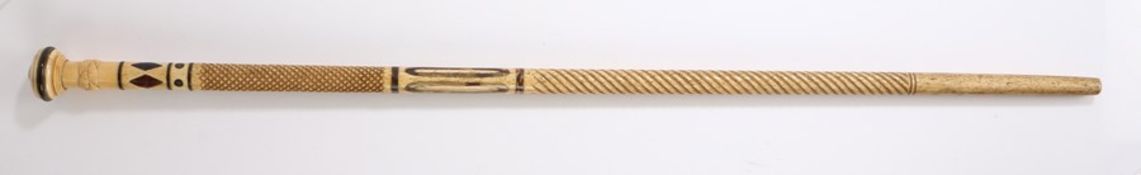 George III whalebone and tortoiseshell walking stick, the turned handle above a section of marine