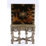 Late 17th Century William and Mary lacquered cabinet on stand, the cabinet decorated with