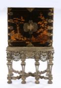Late 17th Century William and Mary lacquered cabinet on stand, the cabinet decorated with