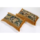 Pair of 17th Century Flemish tapestry cushions, from Oudenaarde, decorated with scrolls and