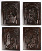 Set of four French Gothic panels, circa 1480 – 1500. all carved with Saints, Apostles and the Virgin