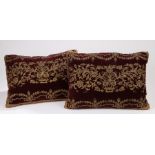 Pair of late 18th / early 19th Century deep red velvet and silver metal thread embossed cushions,