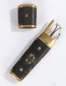 George III black shagreen etui, circa 1790, with foliate decoration, containing three implements