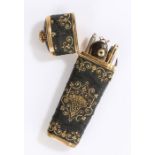 George III gold and black shagreen etui, circa 1790, with a basket and swag decoration, containing