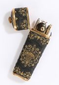 George III gold and black shagreen etui, circa 1790, with a basket and swag decoration, containing