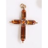 George III topaz cross pendant, circa 1800, with five step cut topaz stones in foil-backed rose gold