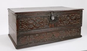 Charles II oak and Inlaid desk box with drawer, Yorkshire, circa 1660-1680.The single plank lid