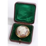 19th Century carved hardstone cameo brooch, depicting Athena with a circular yellow metal mount,