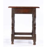 Large Charles II oak joined stool, English, circa 1660 – 1670. the six peg rectangular moulded top