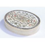 William and Mary ivory and pique box, 17th Century, the oval box with a cover decorated with