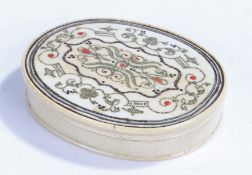 William and Mary ivory and pique box, 17th Century, the oval box with a cover decorated with