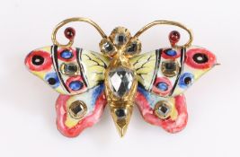 17th Century diamond and enamel butterfly brooch, the body and wings set with rose cut diamonds
