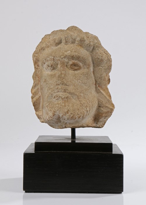 Medieval limestone head, 14th Century, the small size head with long hair and a beard, 13cm high - Image 2 of 2