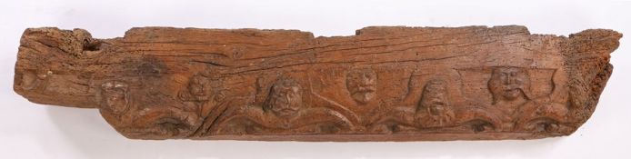 Medieval oak bressumer beam, English, circa 1480 – 1500. the large beam section carved with