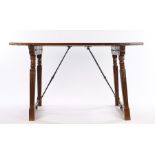 Fine 16th Century walnut Spanish table, circa 1580, the rectangular legs above angled square section