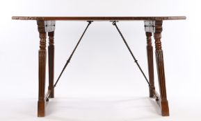Fine 16th Century walnut Spanish table, circa 1580, the rectangular legs above angled square section