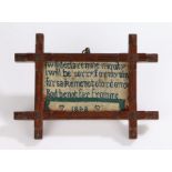 Rare 19th Century miniature sampler, dated 1842, with the text I Will declare mme iniquity, I will