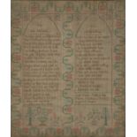 George III sampler, circa 1817, with two sections of text the first titled On an Infant, the