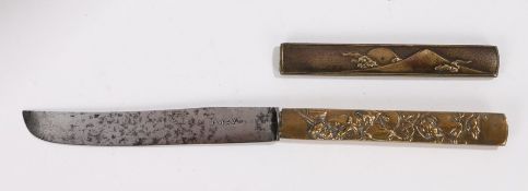 Two Japanese Kozuka, the first with monkeys to the handle and a steel blade fitted, the second