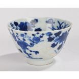 Chinese porcelain tea bowl, Qing Dynasty, decorated with trees, flowers and birds, four character