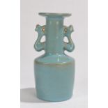 Chinese celadon porcelain vase, Southern Song Dynasty in manner, with a wide lip above handles and a