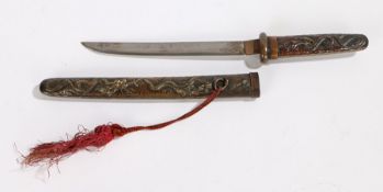 Japanese letter opener in the form of a Katana, with all over dragon designs with a steel blade,