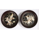 Pair of Japanese mother of pearl set panels, the raise mother of pearl pictures depicting eagles