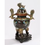 Chinese Cloisonné censer, the lid surmounted with a dog of foo above the domed pierced lid and