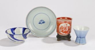 Japanese porcelain, to include a Kutani Sake bowl decorated with flowers, signed to the base,