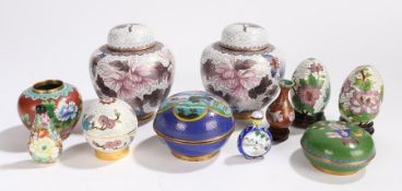 Collection of Chinese cloisonné, to include a pair of white ground and foliate vases, two white