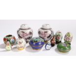 Collection of Chinese cloisonné, to include a pair of white ground and foliate vases, two white