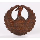 Japanese Meiji period netsuke, the netsuke of carved wood in the form of a Crane circle, 7.5cm