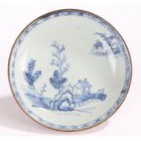 Nanking Cargo, a porcelain dish with trees and buildings, label to the base of the dish and