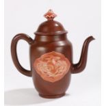 Chinese porcelain teapot, Qing Dynasty, with brown ground and red phoenix decorated panels, a
