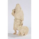 Japanese ivory okimono, Meiji period, Tokyo school, of a fisherman and bear, 15cm high