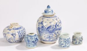Chinese ceramics, to include a pot and cover decorated with a phoenix, 16cm high, three small pots